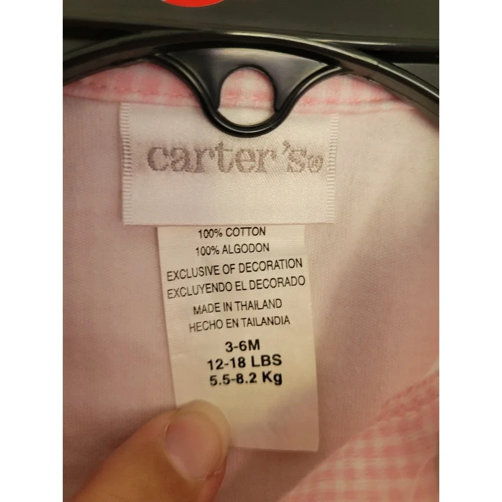 Vintage Carter's Pink Gingham Bunny Romper 3-6M Peter Pan Collar #10